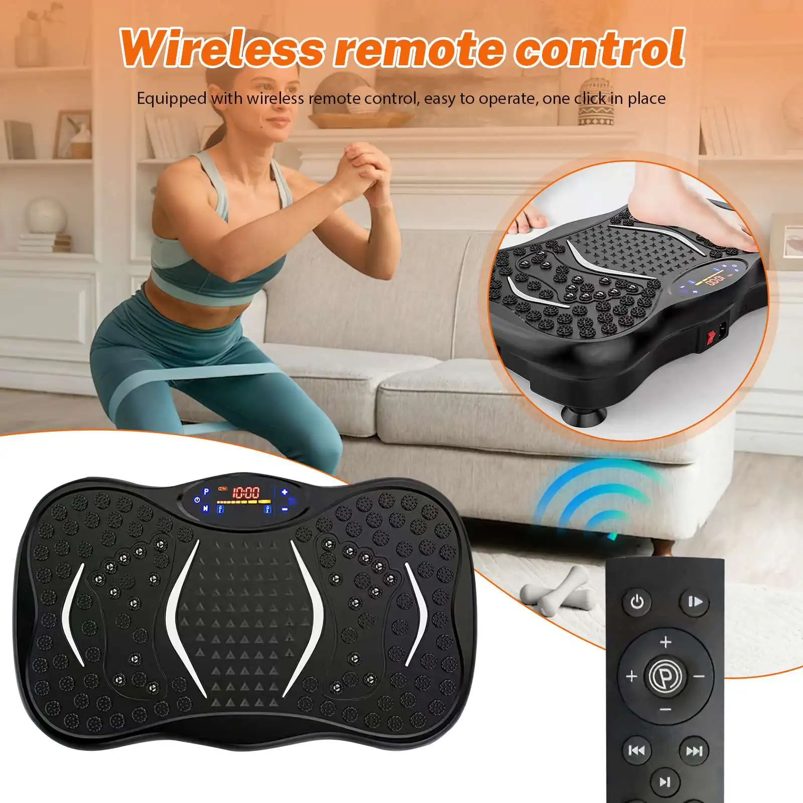 Whole Body Vibration Plate Exercise Machine, Bluetooth Speaker, 5 Auto Modes, LED Display, Resistance Bands for Home Fitness Training – Image 3
