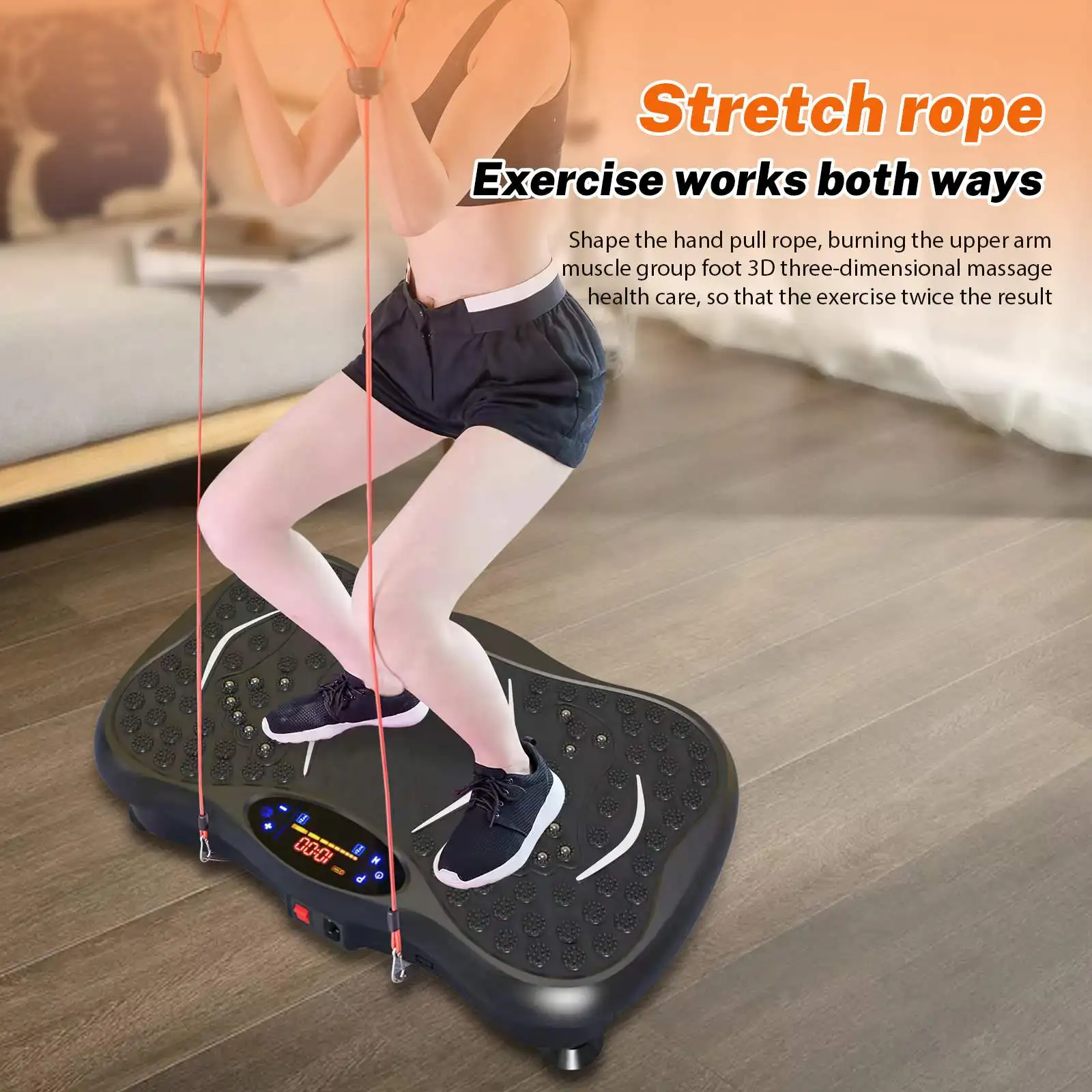 Whole Body Vibration Plate Exercise Machine, Bluetooth Speaker, 5 Auto Modes, LED Display, Resistance Bands for Home Fitness Training – Image 4