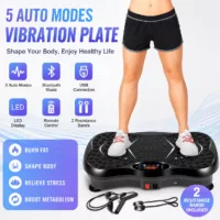 Whole Body Vibration Plate Exercise Machine, Bluetooth Speaker, 5 Auto Modes, LED Display, Resistance Bands for Home Fitness Training