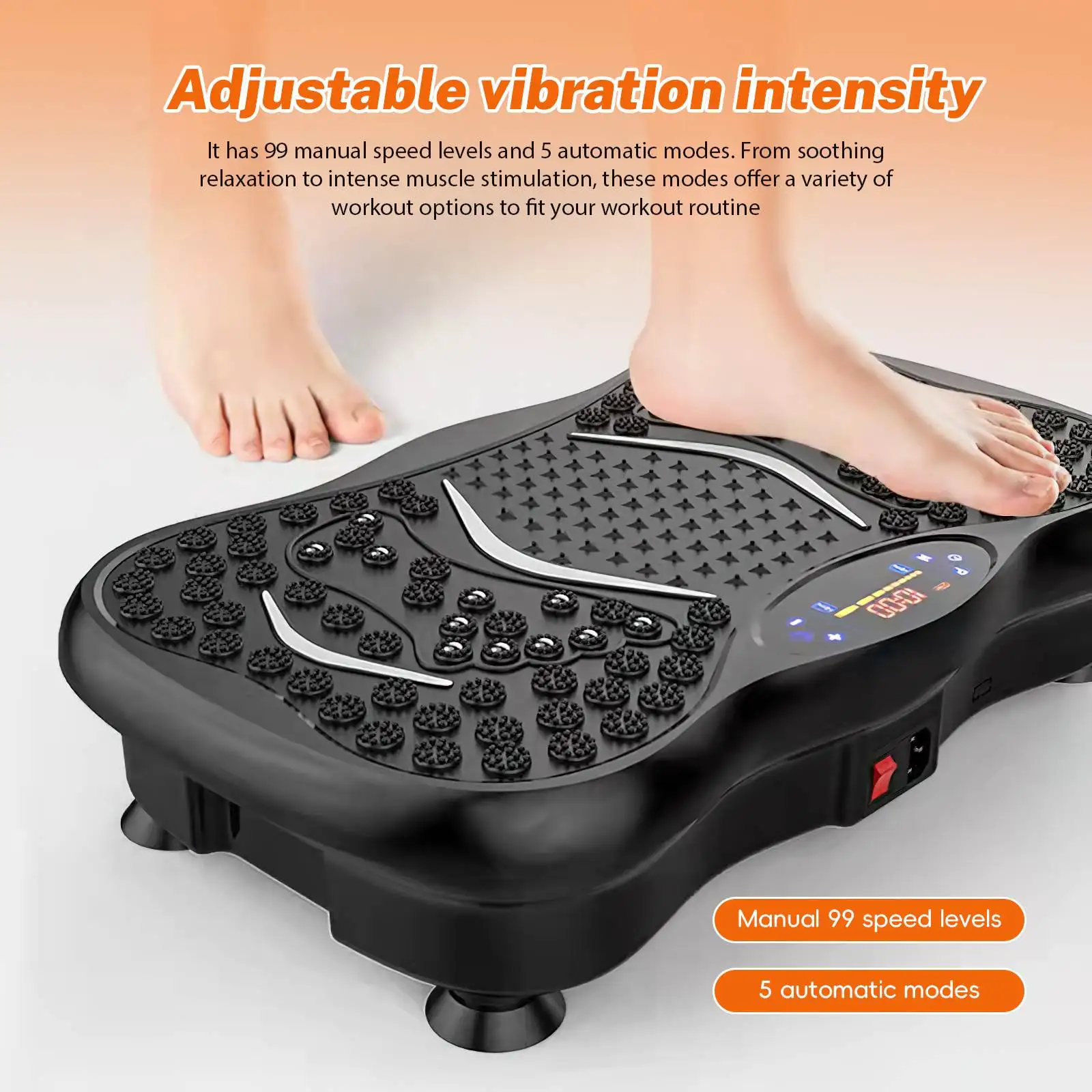 Whole Body Vibration Plate Exercise Machine, Bluetooth Speaker, 5 Auto Modes, LED Display, Resistance Bands for Home Fitness Training – Image 5